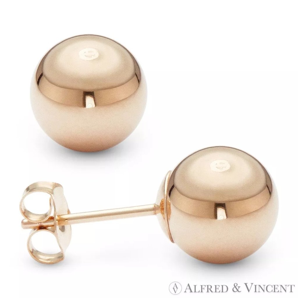 10mm Polished Lightweight Hollow-Ball Bead Stud Earrings In 14k Rose Gold